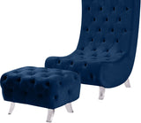 Crescent Velvet / Wood / Acrylic Contemporary Navy Velvet Accent Chair - 31" W x 34" D x 70" H