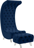 Crescent Velvet / Wood / Acrylic Contemporary Navy Velvet Accent Chair - 31" W x 34" D x 70" H