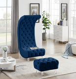 Crescent Velvet / Wood / Acrylic Contemporary Navy Velvet Accent Chair - 31" W x 34" D x 70" H