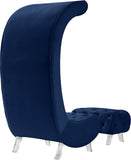 Crescent Velvet / Wood / Acrylic Contemporary Navy Velvet Accent Chair - 31" W x 34" D x 70" H