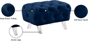 Crescent Velvet / Wood / Acrylic Contemporary Navy Velvet Ottoman - 30" W x 18" D x 18" H