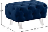 Crescent Velvet / Wood / Acrylic Contemporary Navy Velvet Ottoman - 30" W x 18" D x 18" H