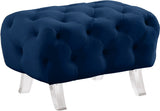 Crescent Velvet / Wood / Acrylic Contemporary Navy Velvet Ottoman - 30" W x 18" D x 18" H