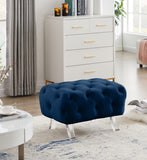 Crescent Velvet / Wood / Acrylic Contemporary Navy Velvet Ottoman - 30" W x 18" D x 18" H