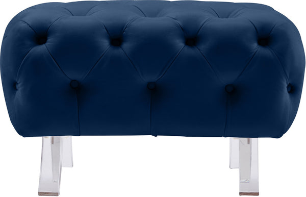 Crescent Velvet / Wood / Acrylic Contemporary Navy Velvet Ottoman - 30" W x 18" D x 18" H