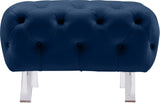 Crescent Velvet / Wood / Acrylic Contemporary Navy Velvet Ottoman - 30" W x 18" D x 18" H