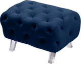 Crescent Velvet / Wood / Acrylic Contemporary Navy Velvet Ottoman - 30" W x 18" D x 18" H