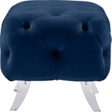 Crescent Velvet / Wood / Acrylic Contemporary Navy Velvet Ottoman - 30" W x 18" D x 18" H