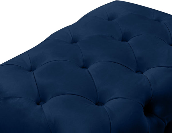 Crescent Velvet / Wood / Acrylic Contemporary Navy Velvet Ottoman - 30" W x 18" D x 18" H