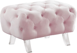 Crescent Velvet / Wood / Acrylic Contemporary Pink Velvet Ottoman - 30" W x 18" D x 18" H