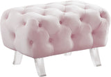 Crescent Velvet / Wood / Acrylic Contemporary Pink Velvet Ottoman - 30" W x 18" D x 18" H