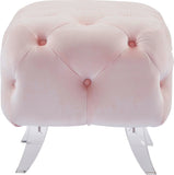 Crescent Velvet / Wood / Acrylic Contemporary Pink Velvet Ottoman - 30" W x 18" D x 18" H