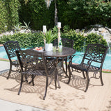 Windley Outdoor 5 Piece Hammered Bronze Finished Aluminum Dining Set with Expandable Dining Table Noble House