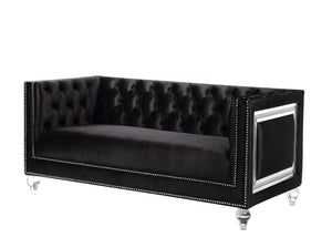 Heibero Contemporary Loveseat with 2 Pillows Black Velvet(#) 56996-ACME