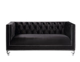 Heibero Contemporary Loveseat with 2 Pillows Black Velvet(#) 56996-ACME