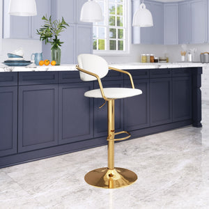 Zuo Modern Gusto 100% Polyurethane, Plywood, Steel Modern Commercial Grade Barstool White, Gold 100% Polyurethane, Plywood, Steel
