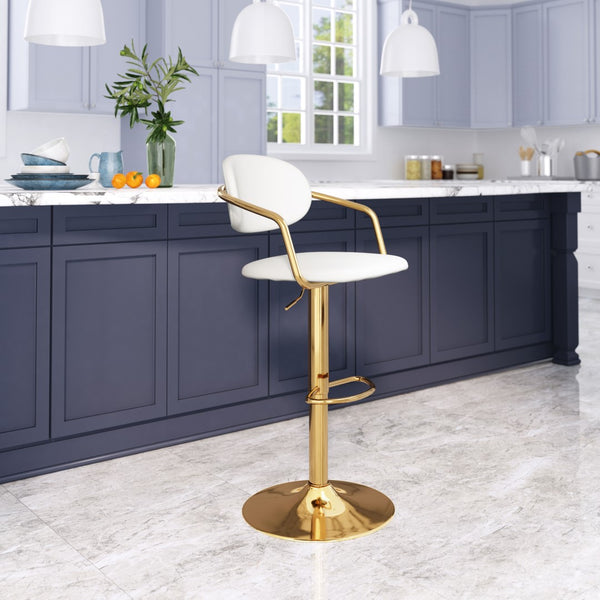 Zuo Modern Gusto 100% Polyurethane, Plywood, Steel Modern Commercial Grade Barstool White, Gold 100% Polyurethane, Plywood, Steel