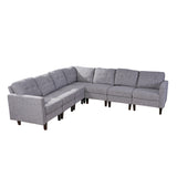 Delilah Mid Century Modern Extended Sectional Sofa Set, Gray Tweed