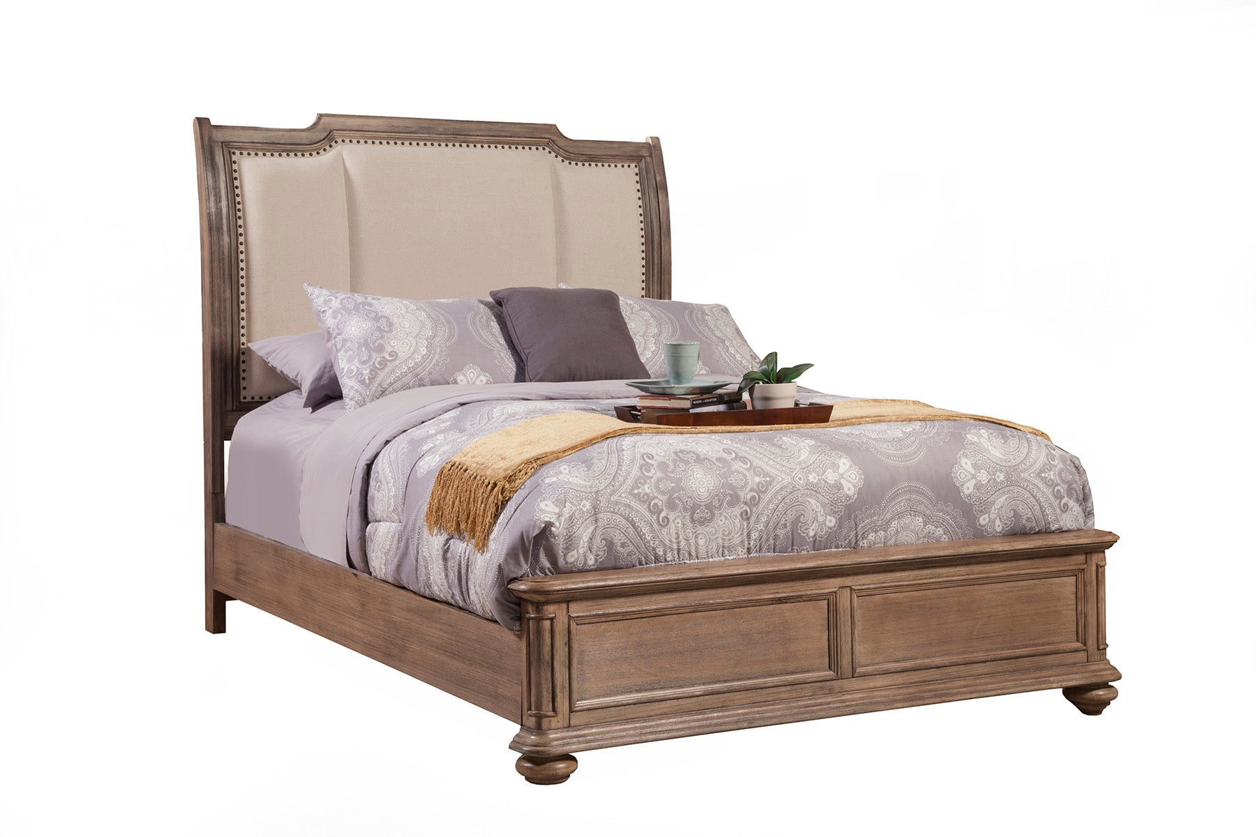 Alpine Furniture Melbourne California King Sleigh Bed with Upholstered Headboard - Thumbnail 3