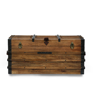 Noble House Wagner Handcrafted Boho Wood Storage Trunk with Latches, Natural and Black