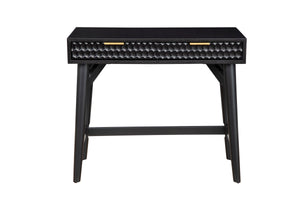 Black Pearl Mini Desk in Elegant Mahogany with Gold Hardware, Textured Drawers & Smooth Glides