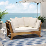 Serene Outdoor Acacia Wood Expandable Daybed with Water Resistant Cushions, Teak, Beige, and Khaki Noble House