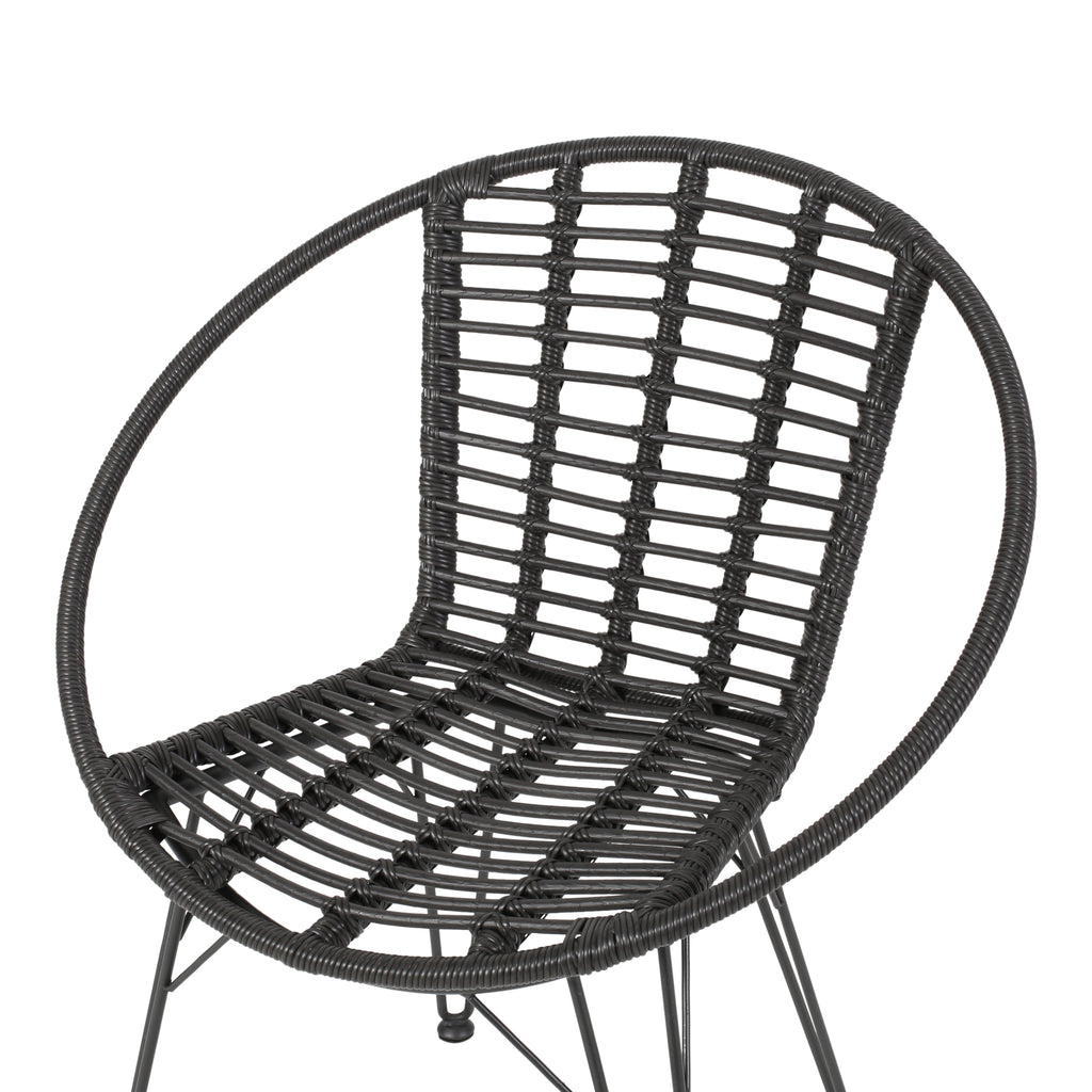 Noble House Perkins Outdoor Modern Boho 2 Seater Wicker Chat Set with Side Table, Gray and Black