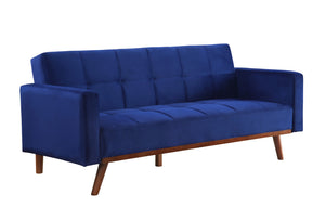 Tanitha Contemporary Adjustable Sofa Blue Velvet(#MS-66, 2 USD/m) & Natural Finish 57205-ACME