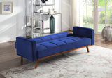 Tanitha Contemporary Adjustable Sofa Blue Velvet(#MS-66, 2 USD/m) & Natural Finish 57205-ACME