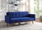 Tanitha Contemporary Adjustable Sofa Blue Velvet(#MS-66, 2 USD/m) & Natural Finish 57205-ACME