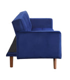 Tanitha Contemporary Adjustable Sofa Blue Velvet(#MS-66, 2 USD/m) & Natural Finish 57205-ACME