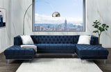 Ezamia Contemporary Sectional Sofa with 2 Pillows Navy Blue Velvet(#MJ11-110-1), Acrylic Leg 57365-ACME