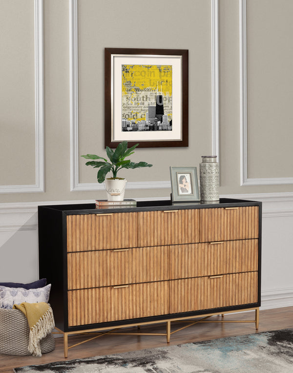 Larsen Dresser - Elegant Black Mahogany with Gold Accents, Textured Drawers & Felt-Lined Top Drawer