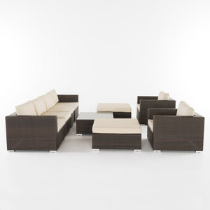 Noble House Santa Rosa Outdoor 6 Seater Wicker Sectional with Aluminum Frame, Multi Brown and Beige