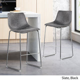 Cedric Modern Microfiber Bar Stool, Slate and Black Noble House