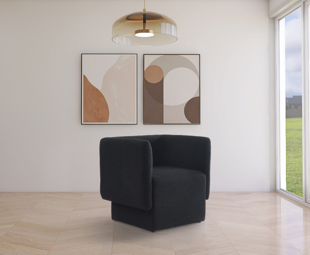 Vera Boucle Fabric / Wood / Foam Contemporary Black Boucle Fabric Accent Chair - 31" W x 27" D x 29" H