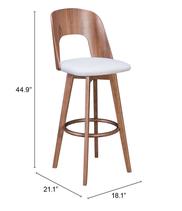 Zuo Modern Anton 100% Polyester, MDF, Rubberwood Scandinavian Commercial Grade Barstool Set - Set of 2 Walnut, Light Gray 100% Polyester, MDF, Rubberwood