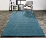Luna Hand Woven Marled Wool Rug, Teal Blue/Green, 9ft-6in x 13ft-6in Area Rug