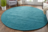 Luna Hand Woven Marled Wool Rug, Teal Blue/Green, 8ft x 8ft Round