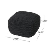 Hollis Knitted Cotton Square Pouf, Dark Grey Noble House