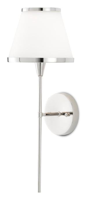 Brimsley Nickel Wall Sconce – Elegant Polished Metal & Opaque Glass Design for Modern Spaces