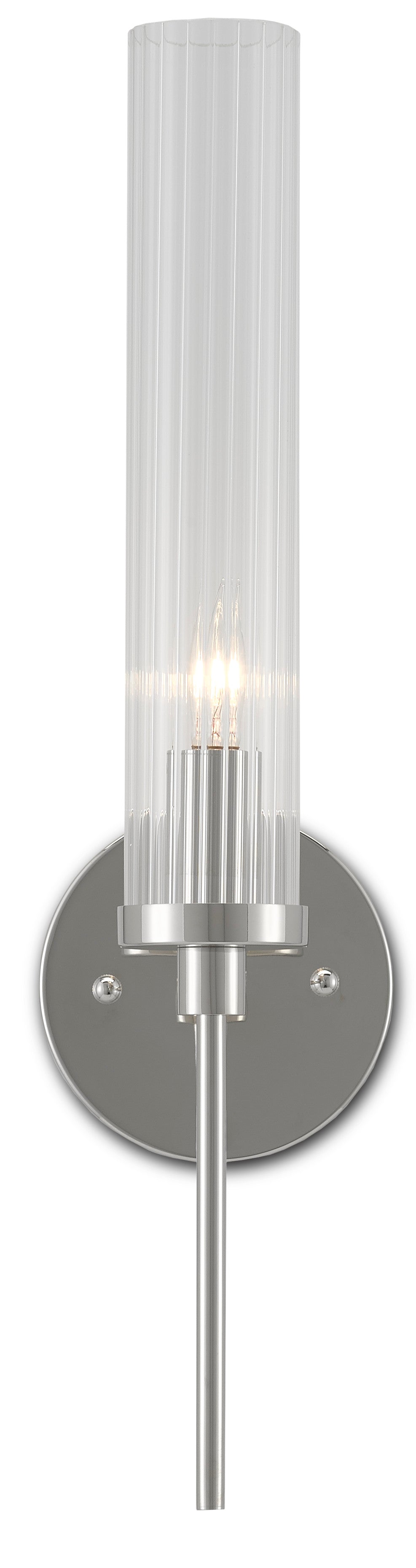 Bellings Polished Nickel Wall Sconce - Elegant Striated Glass Shade for Modern & Damp Locations