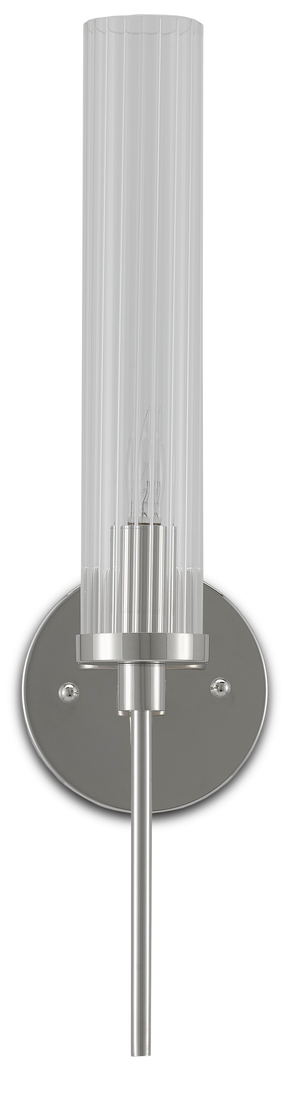 Bellings Polished Nickel Wall Sconce - Elegant Striated Glass Shade for Modern & Damp Locations