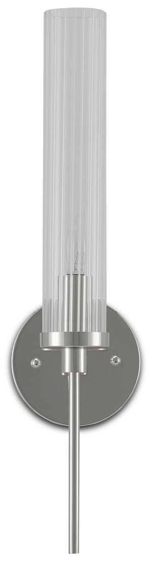Bellings Polished Nickel Wall Sconce - Elegant Striated Glass Shade for Modern & Damp Locations