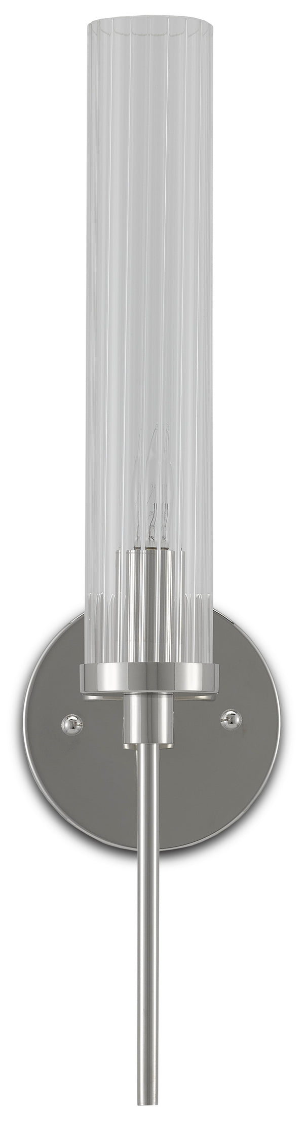 Bellings Polished Nickel Wall Sconce - Elegant Striated Glass Shade for Modern & Damp Locations