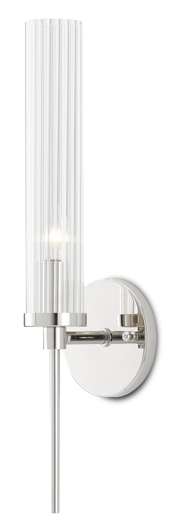 Bellings Polished Nickel Wall Sconce - Elegant Striated Glass Shade for Modern & Damp Locations