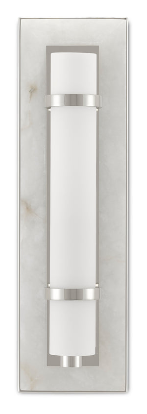 Bruneau Nickel Wall Sconce - Elegant Alabaster & Glass Design, Damp Rated for Stylish Illumination
