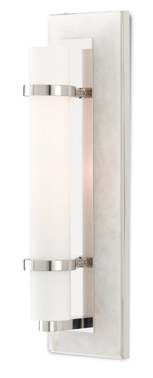 Bruneau Nickel Wall Sconce - Elegant Alabaster & Glass Design, Damp Rated for Stylish Illumination