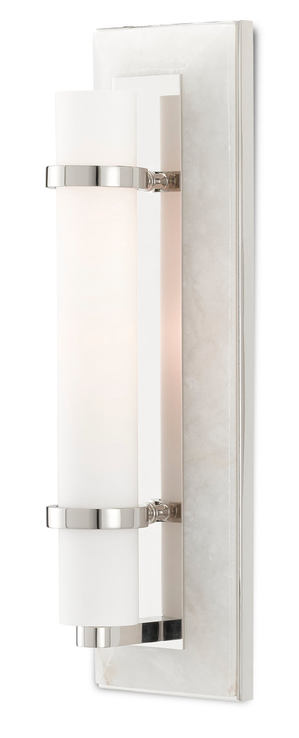 Bruneau Nickel Wall Sconce - Elegant Alabaster & Glass Design, Damp Rated for Stylish Illumination