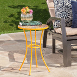 Barnsfield Outdoor Yellow Ceramic Tile Side Table with Iron Frame Noble House